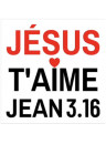 "autocollant : Jésus t'aime, Jean 3:16" carré 7,5 cm