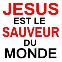 "Autocollant : J&eacute;sus est le Sauveur du monde" carr&eacute; 7,5 cm
